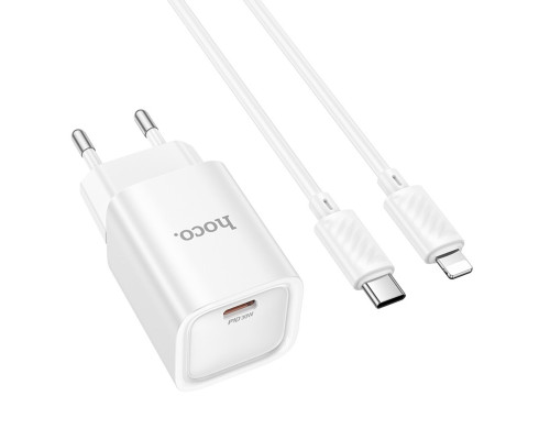 Мережевий зарядний пристрій HOCO C148A Charm single port PD30W charger set (C to iP) (EU) White (6942007630313)