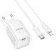 Мережевий зарядний пристрій HOCO C148A Charm single port PD30W charger set (C to iP) (EU) White (6942007630313)