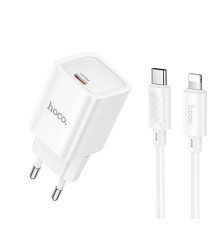 Мережевий зарядний пристрій HOCO C148A Charm single port PD30W charger set (C to iP) (EU) White (6942007630313)