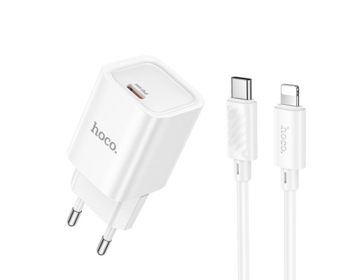 Мережевий зарядний пристрій HOCO C148A Charm single port PD30W charger set (C to iP) (EU) White (6942007630313)