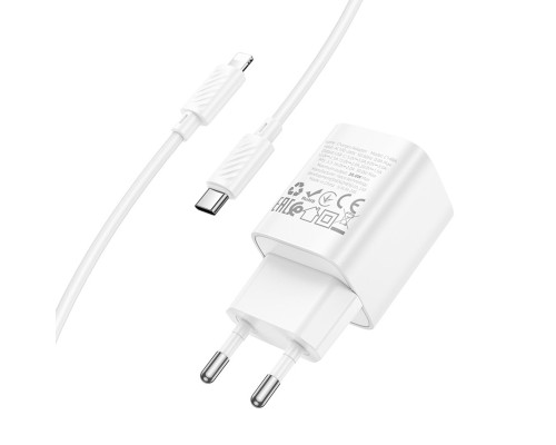 Мережевий зарядний пристрій HOCO C148A Charm single port PD30W charger set (C to iP) (EU) White (6942007630313)