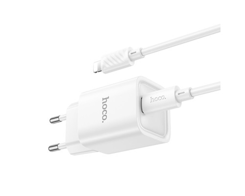 Мережевий зарядний пристрій HOCO C148A Charm single port PD30W charger set (C to iP) (EU) White (6942007630313)