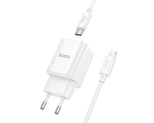 Мережевий зарядний пристрій HOCO C148A Charm single port PD30W charger set (C to iP) (EU) White (6942007630313)