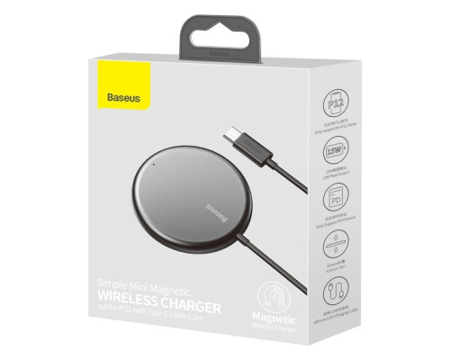 БЗП Baseus Simple Mini Magnetic Wireless Charger For IPwith Type-C Cable Black (WXJK-F01)