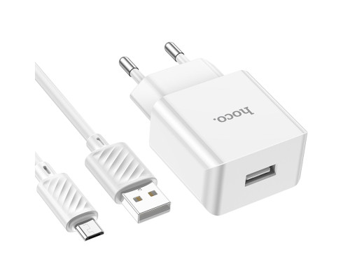 Мережевий зарядний пристрій HOCO C106A Leisure single port charger set(Micro) 10.5W White (6931474783905)