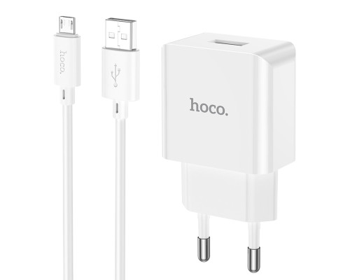Мережевий зарядний пристрій HOCO C106A Leisure single port charger set(Micro) 10.5W White (6931474783905)
