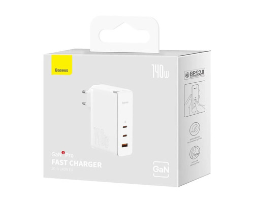 Мережевий зарядний пристрій Baseus GaN5 Pro Fast Charger 2C+U 140W EU White (With Superior Series Fast Charging Data Cable Type-C to Type-C 240W（48V/5 (CCGP100202)