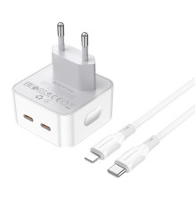 Мережевий зарядний пристрій BOROFONE BA76A Source dual port PD35W(2C) charger set(C to iP) White (BA76ACLW)