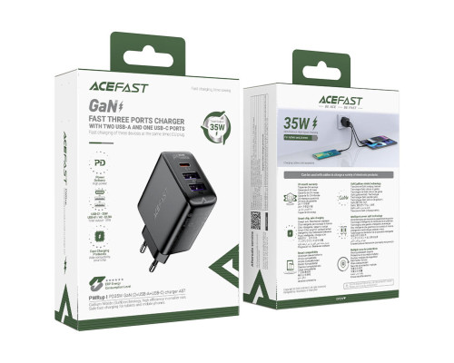 Мережевий зарядний пристрій ACEFAST A57 PD35W GaN (2*USB-A+USB-C) charger Black (6974316282730)