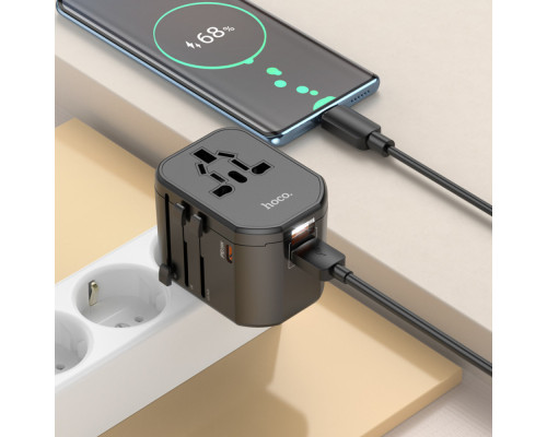 Універсальний зарядний пристрій HOCO AC15 Walker three-port PD20W(1C2A) universal conversion charger Black (6942007607773)