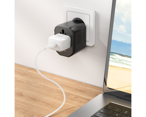 Універсальний зарядний пристрій HOCO AC15 Walker three-port PD20W(1C2A) universal conversion charger Black (6942007607773)