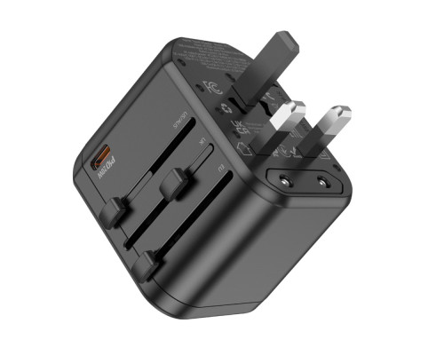 Універсальний зарядний пристрій HOCO AC15 Walker three-port PD20W(1C2A) universal conversion charger Black (6942007607773)