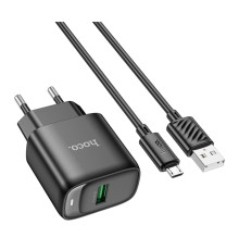 Мережевий зарядний пристрій HOCO C140A Smart single port QC3.0 charger set(Micro)(EU) Black (6942007627801)