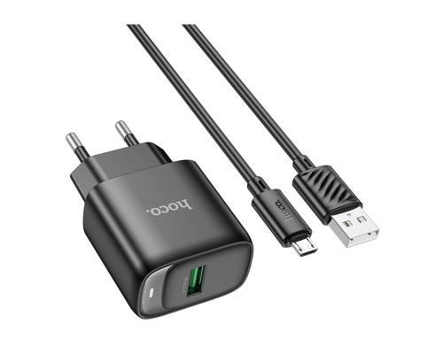 Мережевий зарядний пристрій HOCO C140A Smart single port QC3.0 charger set(Micro)(EU) Black (6942007627801)