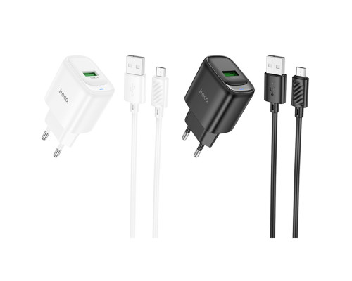 Мережевий зарядний пристрій HOCO C140A Smart single port QC3.0 charger set(Micro)(EU) Black (6942007627801)
