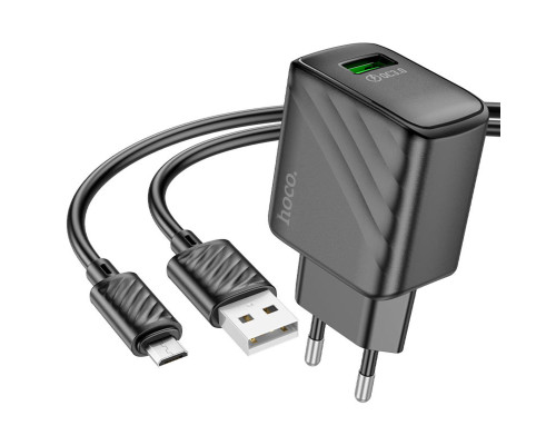 Мережевий зарядний пристрій HOCO CS21A Rich single port QC3.0 charger set(Micro)(EU) Black (6942007609890)