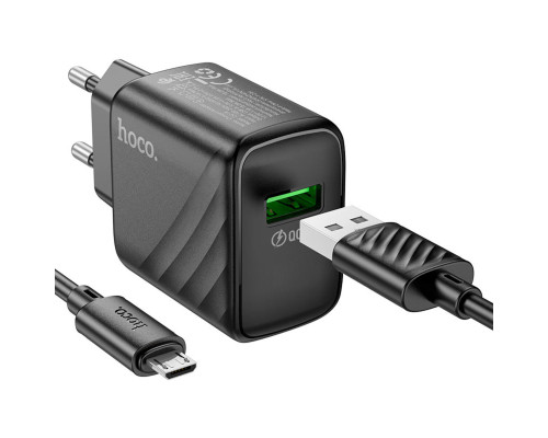 Мережевий зарядний пристрій HOCO CS21A Rich single port QC3.0 charger set(Micro)(EU) Black (6942007609890)