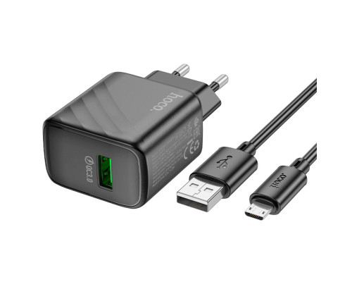 Мережевий зарядний пристрій HOCO CS21A Rich single port QC3.0 charger set(Micro)(EU) Black (6942007609890)