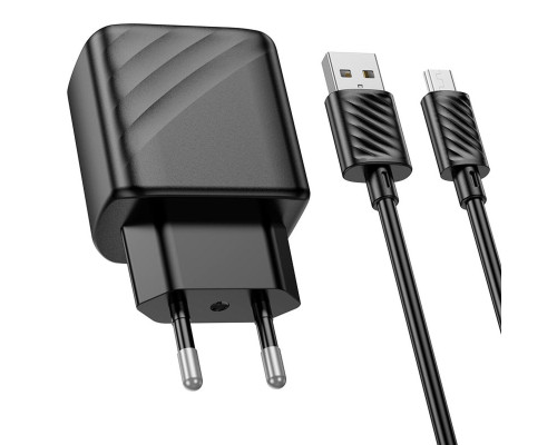 Мережевий зарядний пристрій HOCO CS21A Rich single port QC3.0 charger set(Micro)(EU) Black (6942007609890)