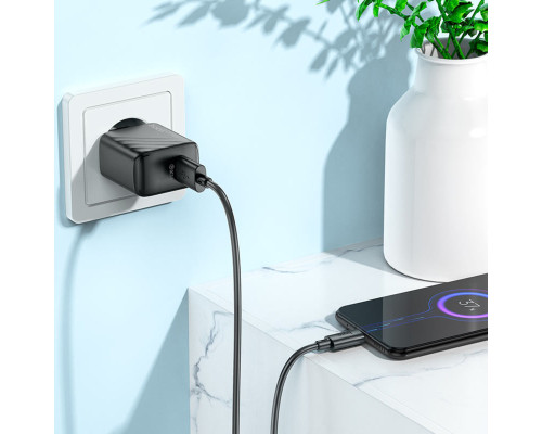 Мережевий зарядний пристрій HOCO CS21A Rich single port QC3.0 charger set(Micro)(EU) Black (6942007609890)