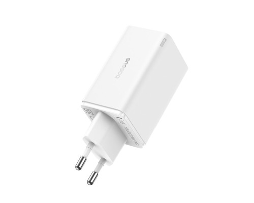 Мережевий зарядний пристрій Baseus GaN6 Pro Fast Charger 2C+2U 65W EU Moon White((With:Mini White Cable Type-C to Type-C 100W(20V/5A) 1m White） (P10162701213-00)