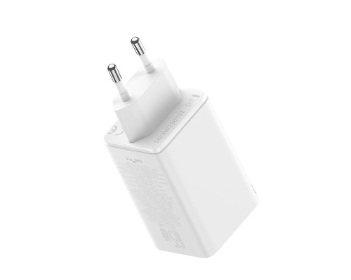 Мережевий зарядний пристрій Baseus GaN6 Pro Fast Charger 2C+2U 65W EU Moon White((With:Mini White Cable Type-C to Type-C 100W(20V/5A) 1m White） (P10162701213-00)