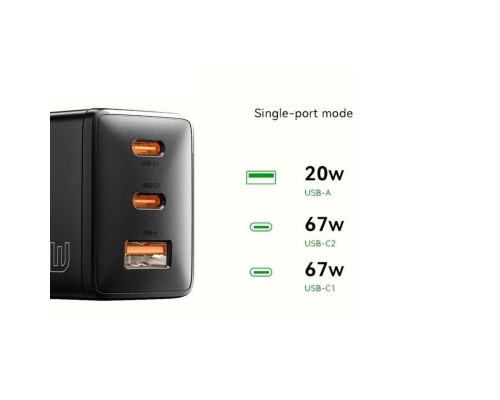 Зарядний пристрій ESSAGER Kolsang 67W GaN Travel Charger 2C+A black (ECTAC-KSB01-Z)