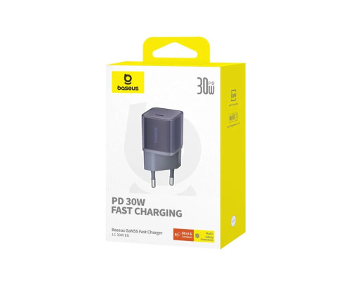 Мережевий зарядний пристрій Baseus GaN5 Fast Charger(mini) 1C 30W EU Purple (CCGN070705)
