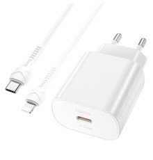 Мережевий зарядний пристрій HOCO N22 Jetta PD25W charger set (Type-C to iP)(EU) White (6931474760074)