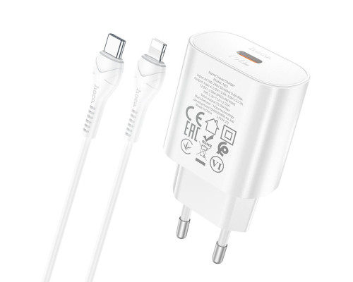Мережевий зарядний пристрій HOCO N22 Jetta PD25W charger set (Type-C to iP)(EU) White (6931474760074)