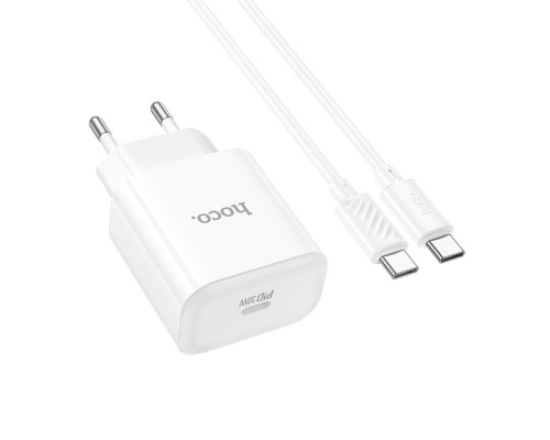 Мережевий зарядний пристрій HOCO C76A Pro Majestic single port PD30W charger set (Type-C to Type-C)(EU) White (6942007616324)