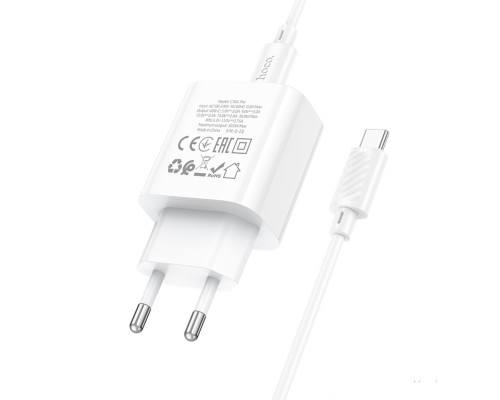 Мережевий зарядний пристрій HOCO C76A Pro Majestic single port PD30W charger set (Type-C to Type-C)(EU) White (6942007616324)