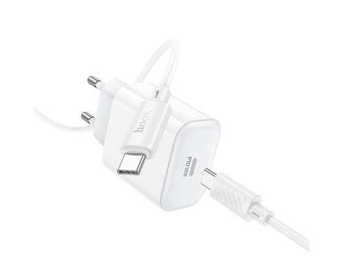 Мережевий зарядний пристрій HOCO C76A Pro Majestic single port PD30W charger set (Type-C to Type-C)(EU) White (6942007616324)