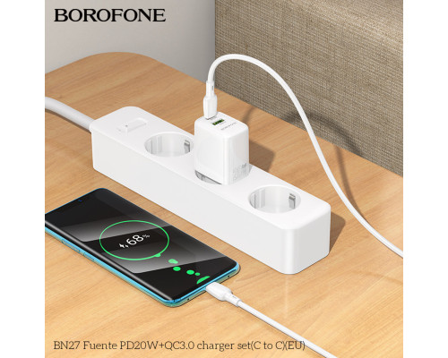 Мережевий зарядний пристрій BOROFONE BN27 Fuente PD20W+QC3.0 charger (EU) White (6941991120268)