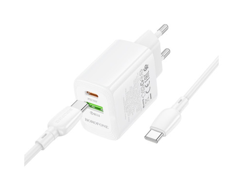 Мережевий зарядний пристрій BOROFONE BN27 Fuente PD20W+QC3.0 charger (EU) White (6941991120268)