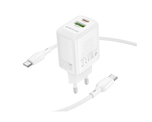 Мережевий зарядний пристрій BOROFONE BN27 Fuente PD20W+QC3.0 charger (EU) White (6941991120268)