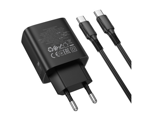 Мережевий зарядний пристрій BOROFONE BA98A Ilustre PD30W (2C1A) charger with digital display set (C to C) (EU) Black (6941991120534)
