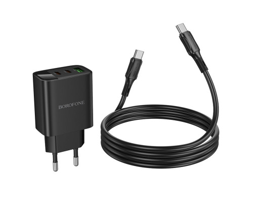 Мережевий зарядний пристрій BOROFONE BA98A Ilustre PD30W (2C1A) charger with digital display set (C to C) (EU) Black (6941991120534)