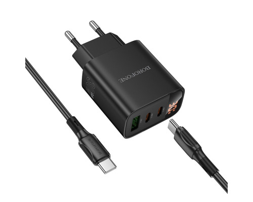 Мережевий зарядний пристрій BOROFONE BA98A Ilustre PD30W (2C1A) charger with digital display set (C to C) (EU) Black (6941991120534)