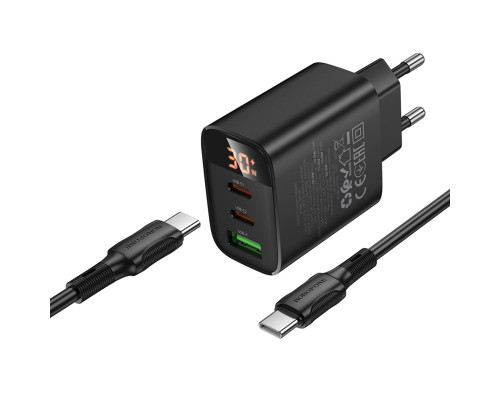Мережевий зарядний пристрій BOROFONE BA98A Ilustre PD30W (2C1A) charger with digital display set (C to C) (EU) Black (6941991120534)