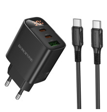 Мережевий зарядний пристрій BOROFONE BA98A Ilustre PD30W (2C1A) charger with digital display set (C to C) (EU) Black (6941991120534)