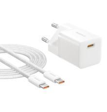 Мережевий зарядний пристрій Baseus GaN5 Fast Charger (mini) 1C 25W EU Moon White (with: Baseus Dynamic 3 Series Fast Charging Data Cable Type-C to Typ (P10110909213-01)