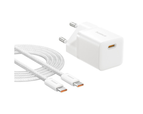 Мережевий зарядний пристрій Baseus GaN5 Fast Charger (mini) 1C 25W EU Moon White (with: Baseus Dynamic 3 Series Fast Charging Data Cable Type-C to Typ (P10110909213-01)