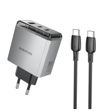 Мережевий зарядний пристрій BOROFONE BN22 Lena PD65W (2C1A) charger set (C to C(EU) Metal Gray (6941991114618)