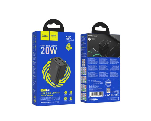 Мережевий зарядний пристрій HOCO N55 Fundador four-port PD20W(2C2A) charger Black (6942007632430)
