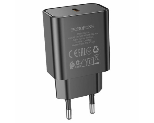 Мережевий зарядний пристрій BOROFONE BA71A Power single Port PD20W charger Black (BA71AB)