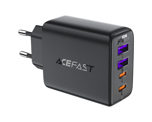Мережевий зарядний пристрій ACEFAST A61 PD45W GaN (2*USB-C+2*USB-A) charger Black (6974316282754)
