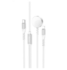 Бездротовий зарядний пристрій HOCO CW54 2-in-1 charging cable iP+iWatch White (6942007611398 )