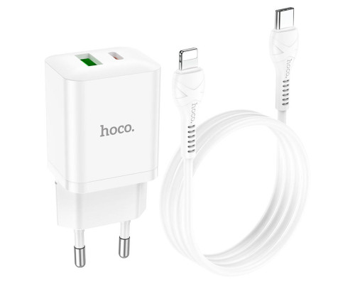 Мережевий зарядний пристрій HOCO N28 Founder PD20W+QC3.0 charger set(C to iP) White (6931474783530)