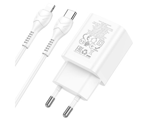 Мережевий зарядний пристрій HOCO N28 Founder PD20W+QC3.0 charger set(C to iP) White (6931474783530)